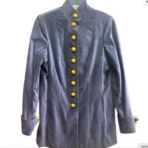 NWT Soft Surroundings Navy Blue Cotton Velvet Military Jacket. Gold Accents SzXS
